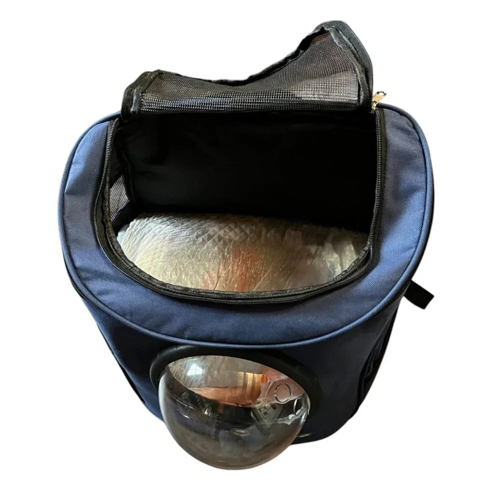 Navy Cat Bubble Backpack Cat Carrier, Polyester & Mesh w/Air Holes, 17